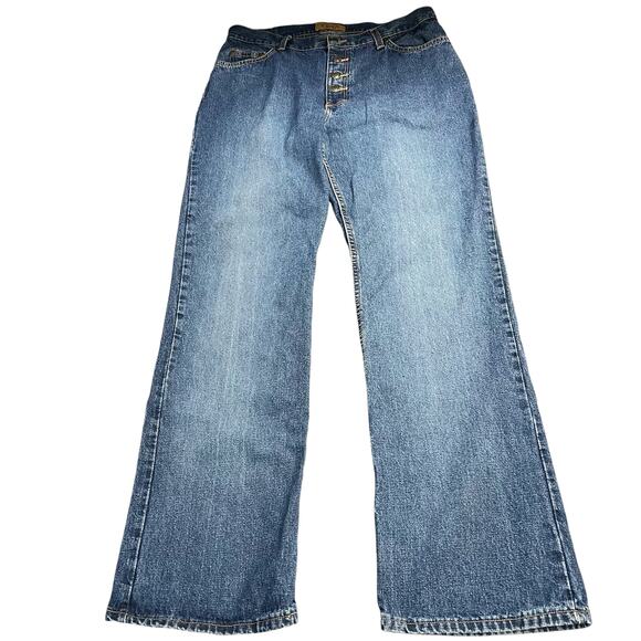 ZENA JEANS Vintage 100% Cotton Button Fly Boot Cut Jeans 12  Highrise Boho Hippy - Picture 2 of 10